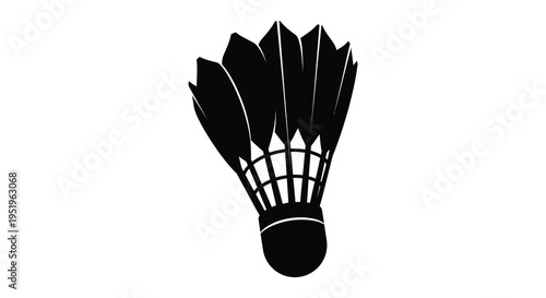 Black and white illustration of a badminton shuttlecock on a plain background