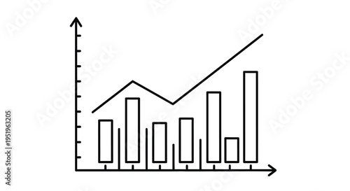 Simple line and bar graph illustration depicting growth and data analysis