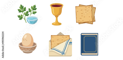 Traditional Passover Seder Vector Icons