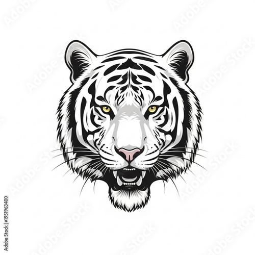Fierce Tiger Head Mascot Logo Black and White Vector Illustration