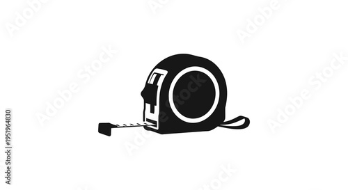 A black and white illustration of a tape measure on a plain background