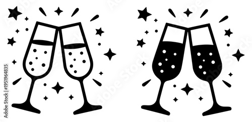 champagne glasses celebration icon set