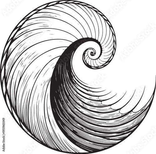 Vortex Hand-drawn Sketch Drawing Vector Illustration, Line Linear Symbol Black and White Engraving, Isolated