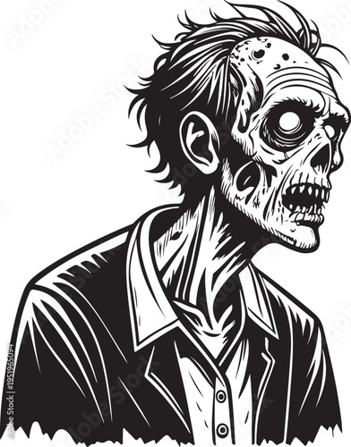 Zombie Hand-drawn Sketch Drawing Vector Illustration, Line Linear Symbol Black and White Engraving, Isolated