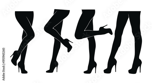 Silhouette of four women's legs wearing high heels in a creative arrangement