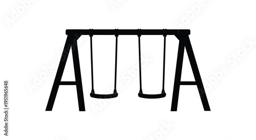 A simple black and white illustration of a swing set with two swings
