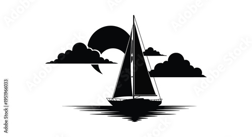 Serene sailboat on calm waters under a partly cloudy sky