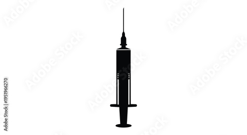 A black and white image of a medical syringe with a needle