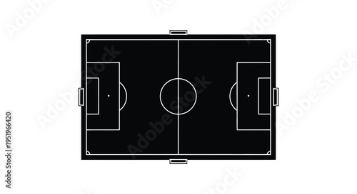 A soccer field diagram with markings and goals at each end