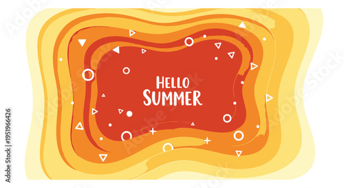Hello Summer vector banner with abstract shapes and text