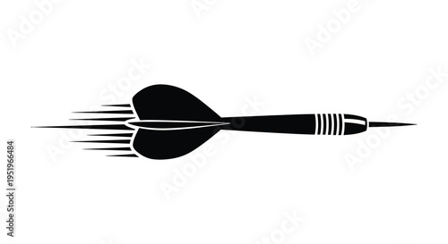 A black and white illustration of a dart with motion lines