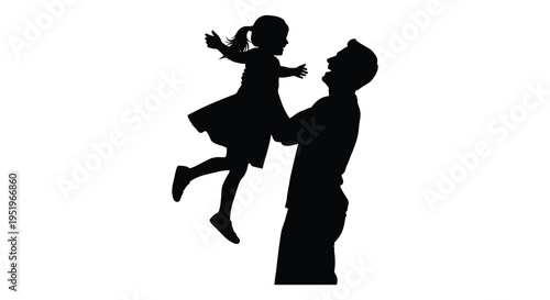 Silhouette of a man lifting a little girl in the air with joy and love