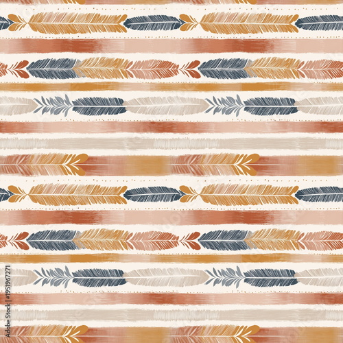 Seamless Pattern Bohemian Feather Dreamcatcher Design with Earthy Colors and Decorative Lines