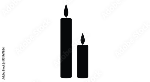 Two black candles with burning wicks presented as a silhouette