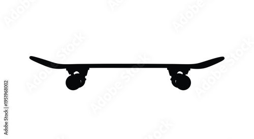 A stark black skateboard outline against a white background silhouette