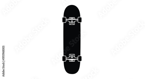 A black skateboard with white wheels a distinct silhouette