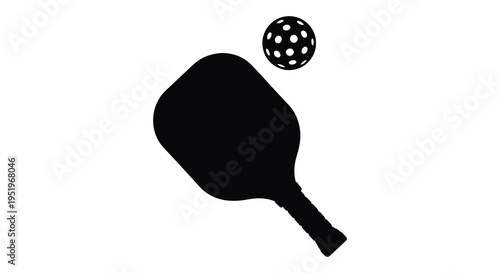 Pickleball paddle and ball silhouette illustration