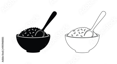 Two bowls of cereal one dark and one light in silhouette