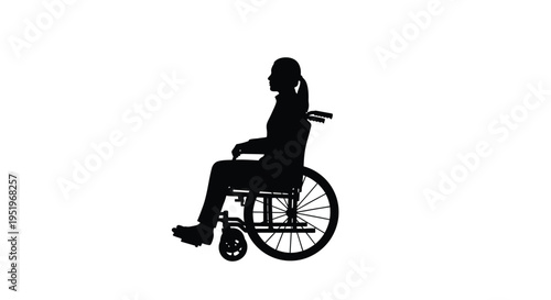 Woman in a wheelchair depicted in stark black form silhouette