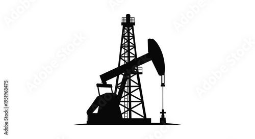 A black silhouette of an oil pumpjack against a white background industrial equipment for extracting crude oil