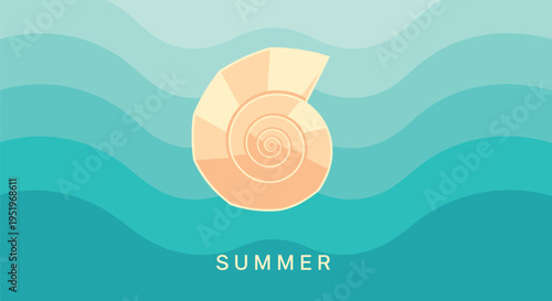 Vector summer seashell icon on wavy background