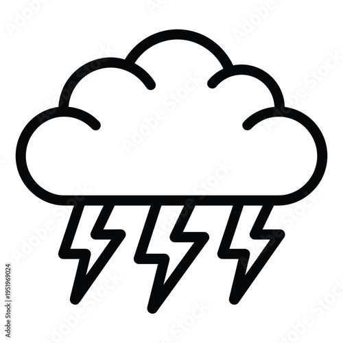 Heavy thunderstorm weather icon with dark cloud and multiple lightning bolts