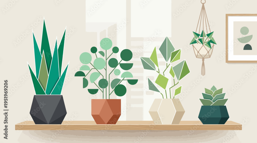 Fototapeta premium Contemporary minimal plant illustration using geometric leaf shapes