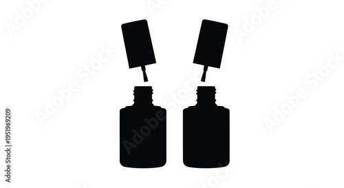 Two nail polish bottles depicted in a stark black silhouette