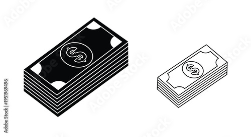 Stacks of money in a simple flat design silhouette