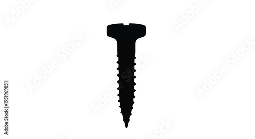 A stark black screw is prominently displayed as a clean silhouette
