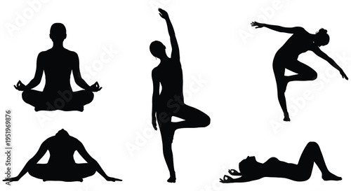 Yoga poses silhouettes for fitness and wellness illustration