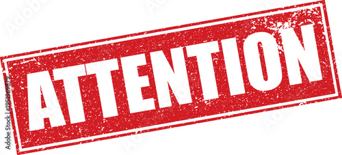 Red Attention Rubber Stamp Sign Mark Word Text Written in Reverse Grunge Vector in Grunge Border in Transparent Background, Vintage, Svg, Png