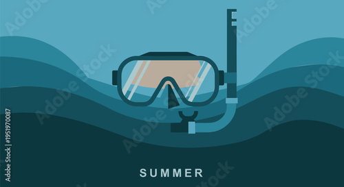 Vector illustration of snorkeling goggles and tube underwater, summer