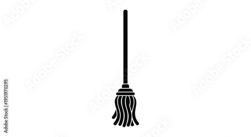 Simple black silhouette of a traditional witch s broomstick silhouette