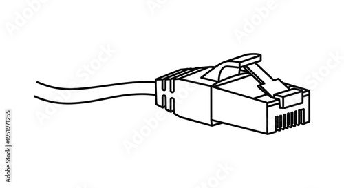 A line drawing of a network cable connector with attached wires