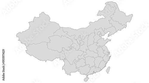 Gray map of China with provinces.