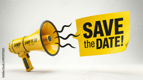 Yellow megaphone with Save the Date sign.