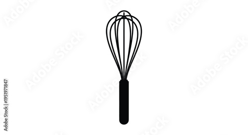A simple black silhouette of a kitchen whisk for baking purposes