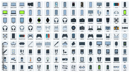 A collection of various technology icons.