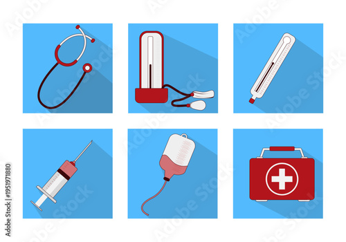 Healthcare and Medical Equipment Icon Collection in Flat Design