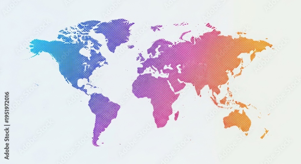 Fototapeta premium Сolorful World Atlas Map with Global Network Connections and Gradient Continents