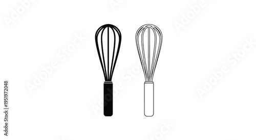 Two kitchen whisks one filled and one outlined a striking silhouette