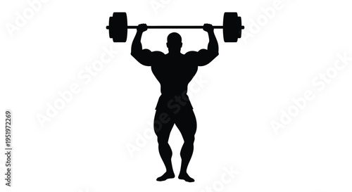 A strong athlete powerfully lifting a barbell overhead a striking silhouette