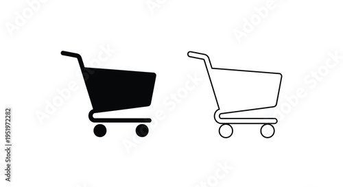Two shopping cart icons one filled and one outlined silhouette
