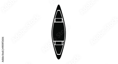A minimalist black outline depicts a traditional canoe silhouette