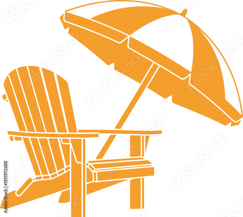 Adirondack chair with beach umbrella silhouette vector illustration isolated on transparent background for summer vacation