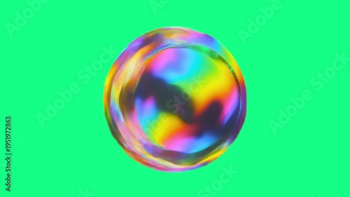 A colorful holographic sphere on a green screen, ideal for technology, marketing, or video production projects