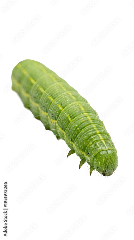 Fototapeta premium Detailed Green Caterpillar Isolated on White Background