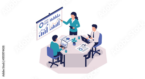 Vector illustration of business people in meeting, teamwork, office discussion