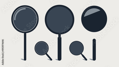Multiple magnifying glass icons in varying sizes, arranged on a plain background